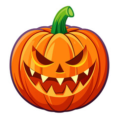 Classic Halloween Jack-o'-lantern with a glowing carved face, smiling mischievously.