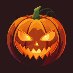 Glowing face of a Jack-o'-lantern. Close-up on the luminous, carved features of a Halloween pumpkin.