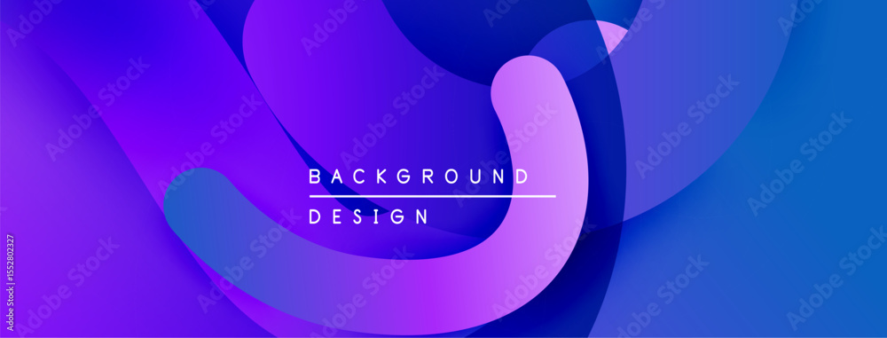 Poster Abstract fluid shapes overlap, creating vibrant purple, blue gradients. Text reads background design centered within composition.