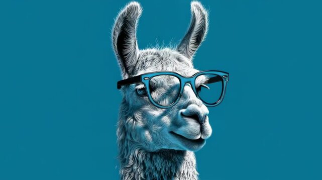 Llama wearing glasses teal background