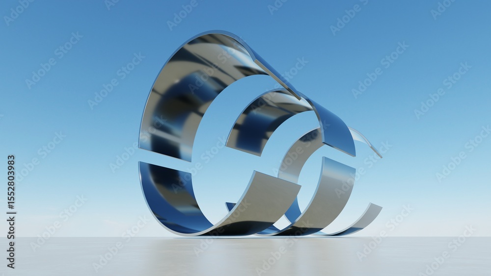 Poster 3d illustration of abstract wavy architecture background, minimal curved geometry architectural desi