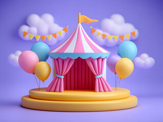 April Fools' Day Circus Performance Stage with Vibrant and Cheerful Atmosphere