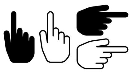 手・指差し・人差し指・カーソルのアイコン　シルエット・線画（アウトライン）のセット　ベクター／透過PNG／JPEG白背景
