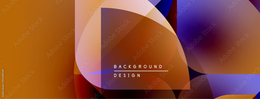 Poster abstract geometric shapes overlap, creating vibrant color gradients. design features orange, blue, p