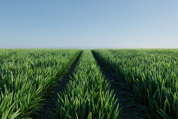 Obraz premium Lush green field with two parallel paths