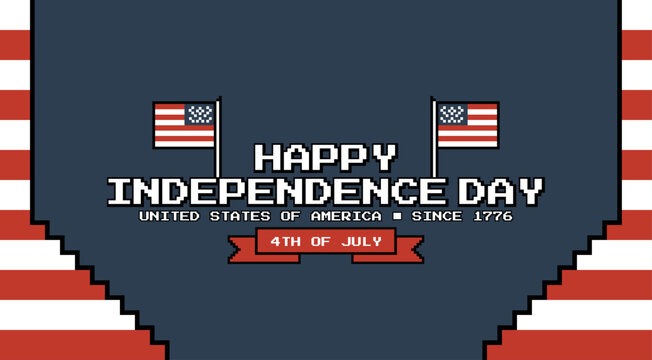 Happy Independence Day USA 8-Bit Pixel Art Banner