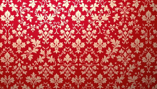 two distinct sections: a red wallpaper with a pattern that resembles a decorative tree design, possibly for christmas given its festive feel, and a contrasting neutral gray background