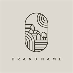 housing line art with sun and tree logo vector