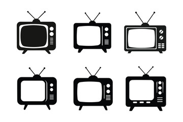 Tv silhouette vector bundle  illustration, Set of black Tv silhouette vector 