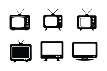 Tv silhouette vector bundle  illustration, Set of black Tv silhouette vector 