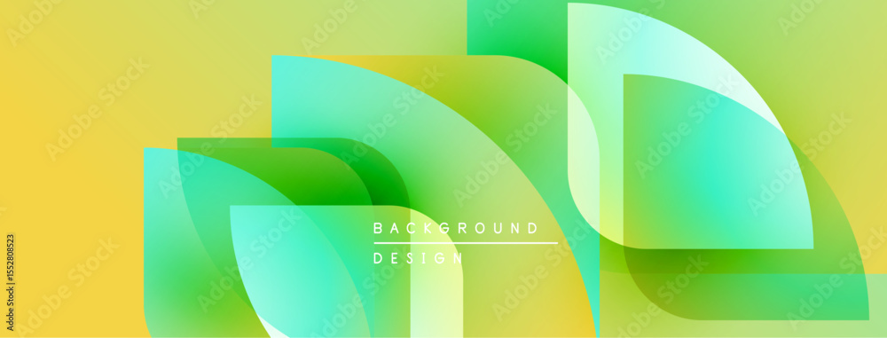 Poster abstract geometric shapes overlap, creating vibrant yellow, green gradients. modern design element f