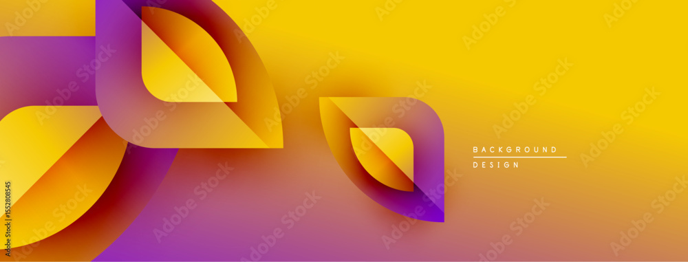 Poster Abstract yellow purple gradient design. Smooth flowing shapes create dynamic visual effect. Modern background for presentations, websites.