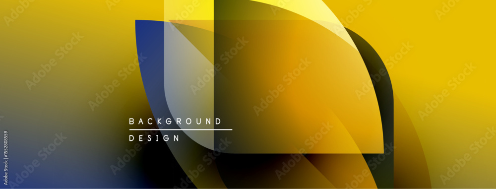 Poster Abstract geometric shapes overlap. Yellow, blue, green gradients create dynamic visual effect. Modern design element for backgrounds.