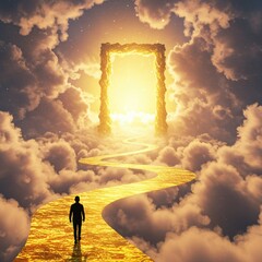 Journey to the Luminous Portal: A Silhouette's Celestial Walk