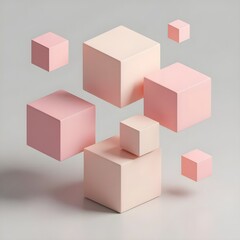 Vibrant pink cubes rendered in 3D, set against a soft gray background, offering a striking contrast and modern appeal.