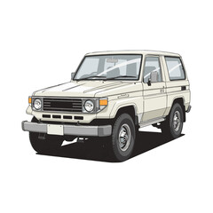 Illustration of a vintage white SUV, a classic off-road vehicle, angled to the left.