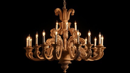 Ornate Wooden Chandelier with Detailed Carvings