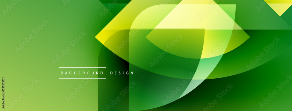 Poster Abstract green background. Overlapping shapes create dynamic visual effect. Modern design with gradient colors, smooth transitions.
