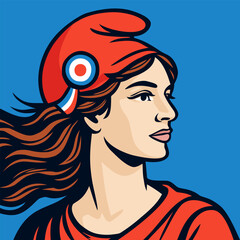 French Marianne. 14 July. Bastille Day. Bright vector poster