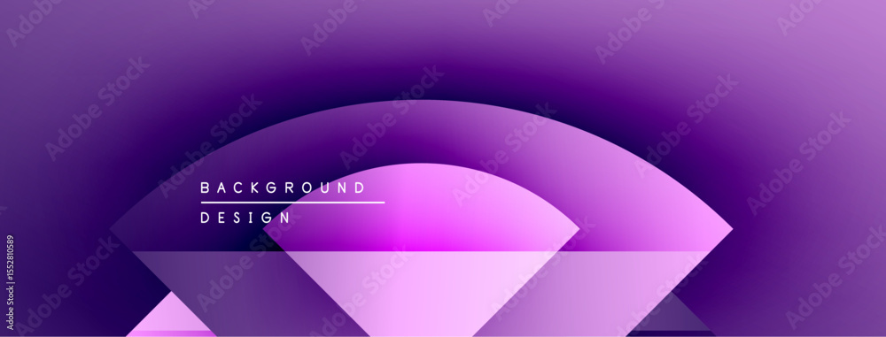 Poster Abstract purple gradient background. Geometric shapes overlap creating dynamic visual effect. Modern design elements present.