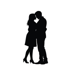 Romantic Silhouette of a Couple Embracing Tenderly in Elegant Attire