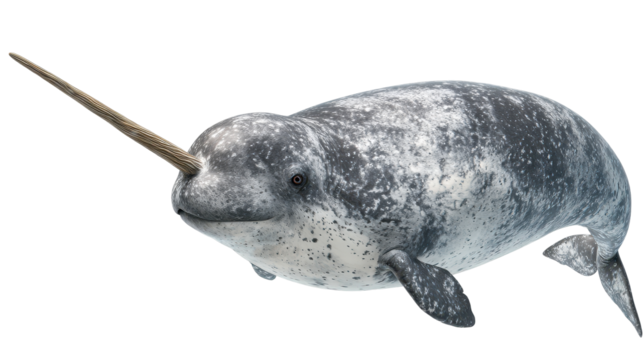 A majestic narwhal swimming gracefully in the ocean depths. transparent background