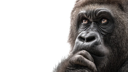 Obraz premium A thoughtful gorilla displaying curiosity and intelligence. transparent background