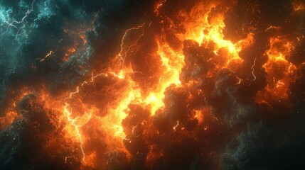 Fototapeta premium Fiery, electric storm clouds clash in space