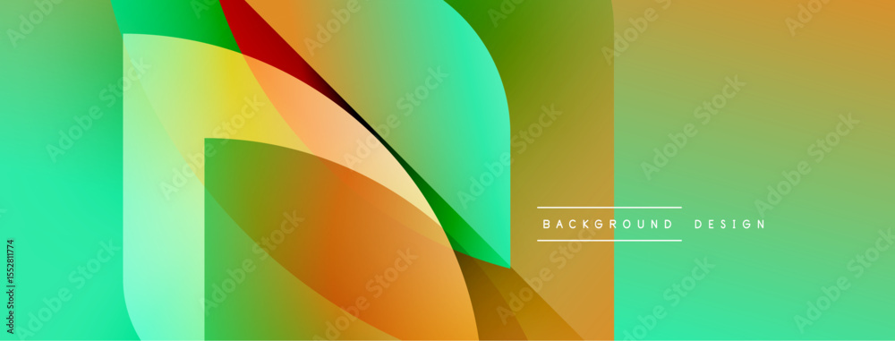 Poster abstract vibrant design features flowing shapes, gradients. colors blendgreen, orange, redcreating d