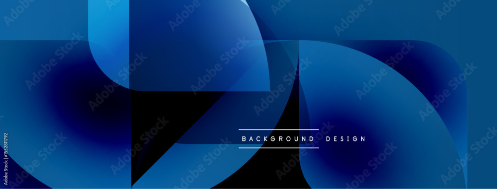 Poster Abstract blue gradients create dynamic flowing shapes. Modern design suggests technology, innovation, fluid movement. Minimalist aesthetic.