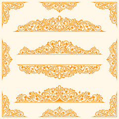 Elegant Ornamental Borders and Corners Collection. with graphic design line art style