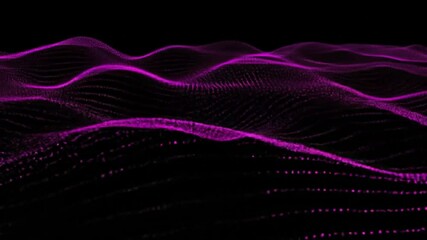 Abstract digital wave of vibrant purple particles on a black background - Powered by Adobe