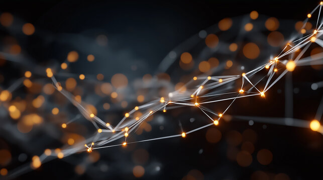 Digital Web of Connections: A network of interconnected nodes forms a glowing digital web, creating a striking visual representation of connectivity. Capturing a dynamic interplay of light and shadow.