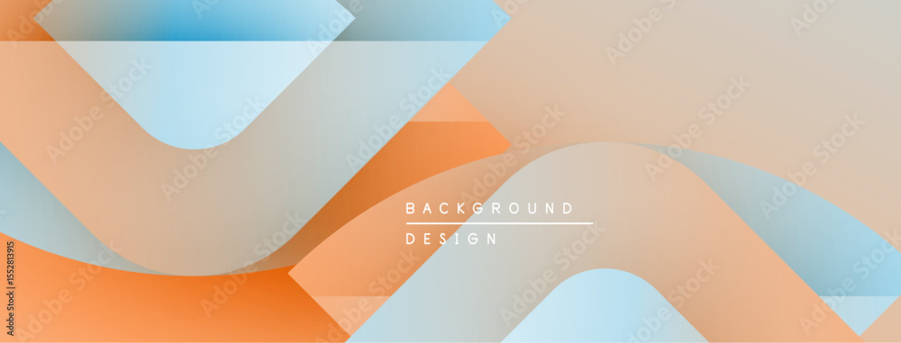 Poster abstract geometric shapes overlap. soft orange, blue hues create fluid design. minimalist background