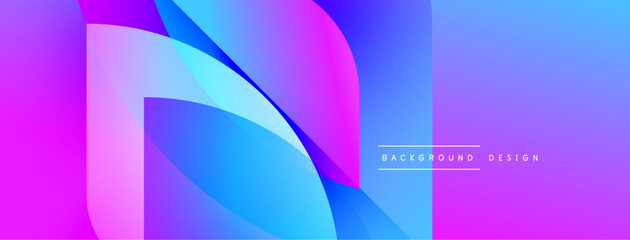 Abstract gradient shapes overlap, creating vibrant pinks, blues. Modern design element for backgrounds, presentations. Smooth transitions visible.