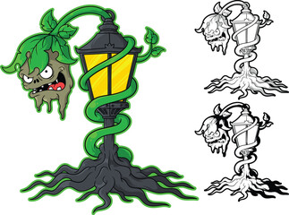 Scary Plant Lamp Post Vector Illustration