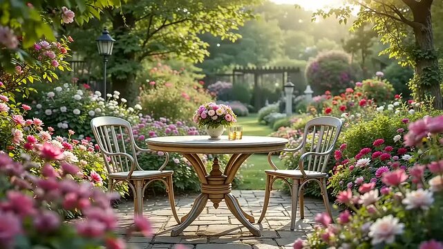 table and chairs in garden