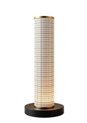 Modern cylindrical table lamp with grid pattern and warm glow