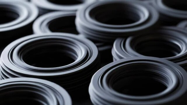 A close-up shot of a bunch of black rubber rings
