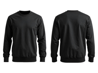 Black crewneck sweaters perfect for mockups and fashion design presentations. Front and back view for versatile use and customization.