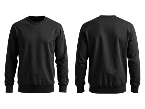 Black crewneck sweaters perfect for mockups and fashion design presentations. Front and back view for versatile use and customization.