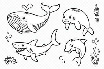 versatile marine life vector design with whale, shark, dolphin and generic sea animal