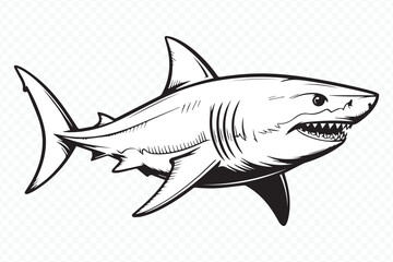 realistic shark vector illustration with dynamic silhouette and sharp teeth, ideal for design and branding use