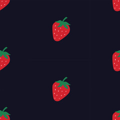 Strawberry Seamless Vector Pattern on Black Background. Summer Wallpaper. Strawberry Background.