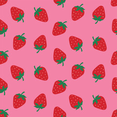 Strawberry Seamless Vector Pattern on Pink Background. Summer Wallpaper. Strawberry Background.