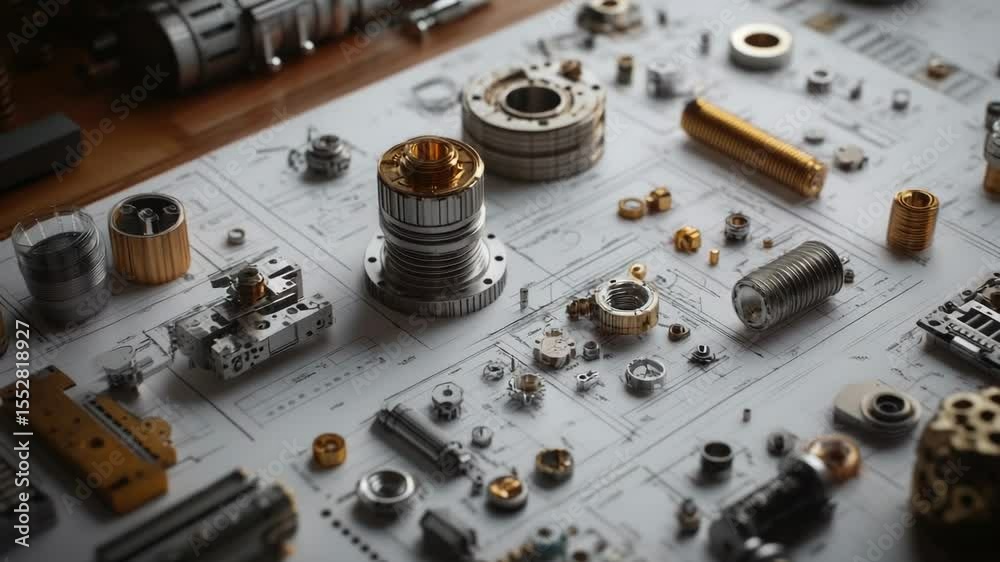 Poster close-up view of various metal items arranged on a flat surface
