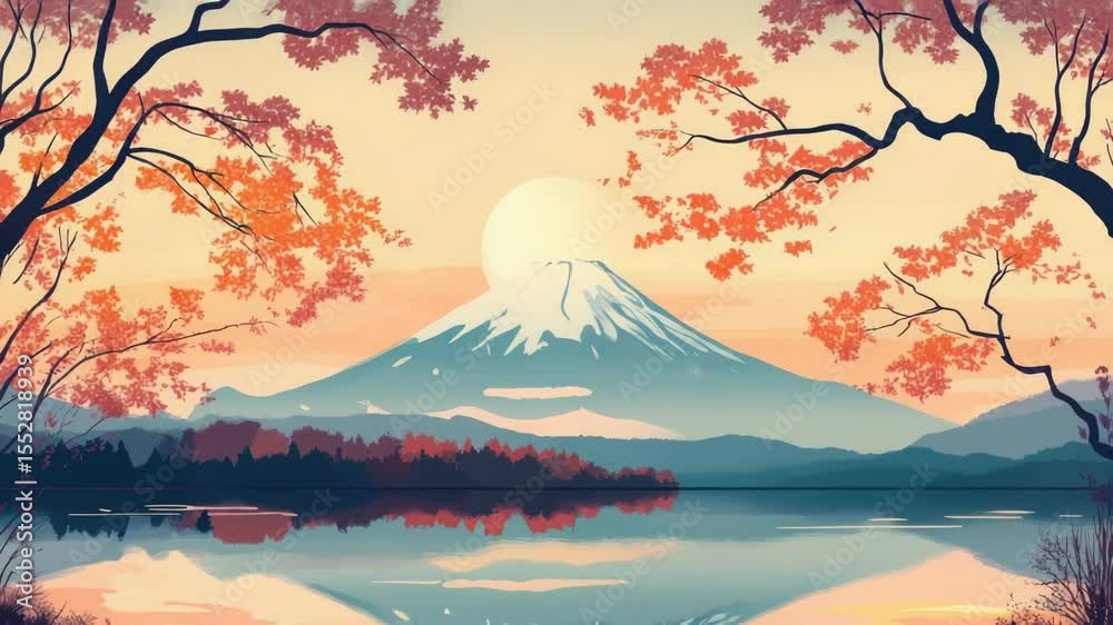Poster a serene landscape image featuring a majestic mountain and a calm lake at its foot, perfect for use 