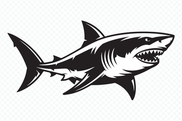 black and white shark vector illustration with dynamic silhouette for marine life and ocean designs
