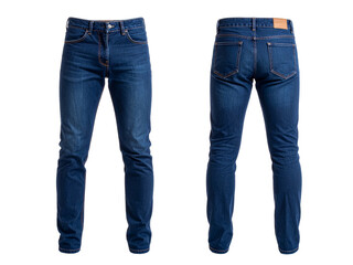 Pair of dark blue jeans front and back. Suitable for fashion or clothing related design projects. Perfect for denim enthusiasts.