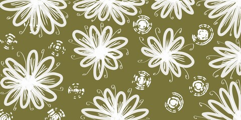Summer Pattern Elegant Olive Green Floral Pattern with Abstract Elements